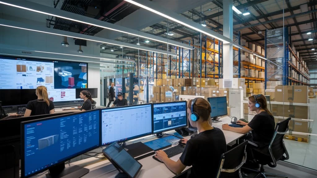 Modern furniture dropshipping operations center showcasing e-commerce and logistics management