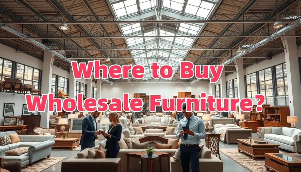 Modern wholesale furniture showroom displaying diverse collections with professional buyers