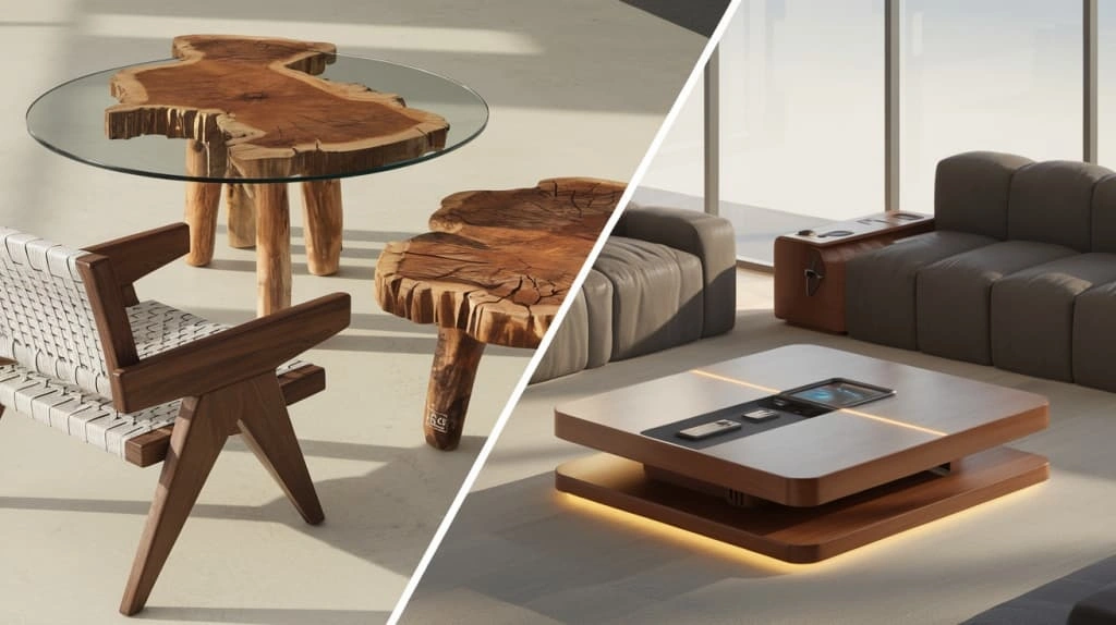 Modern furniture trends showcasing sustainable materials and smart technology integration