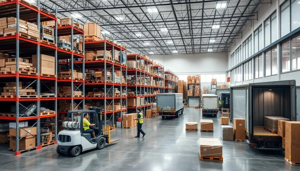 Modern furniture warehouse and distribution center showcasing efficient logistics operations