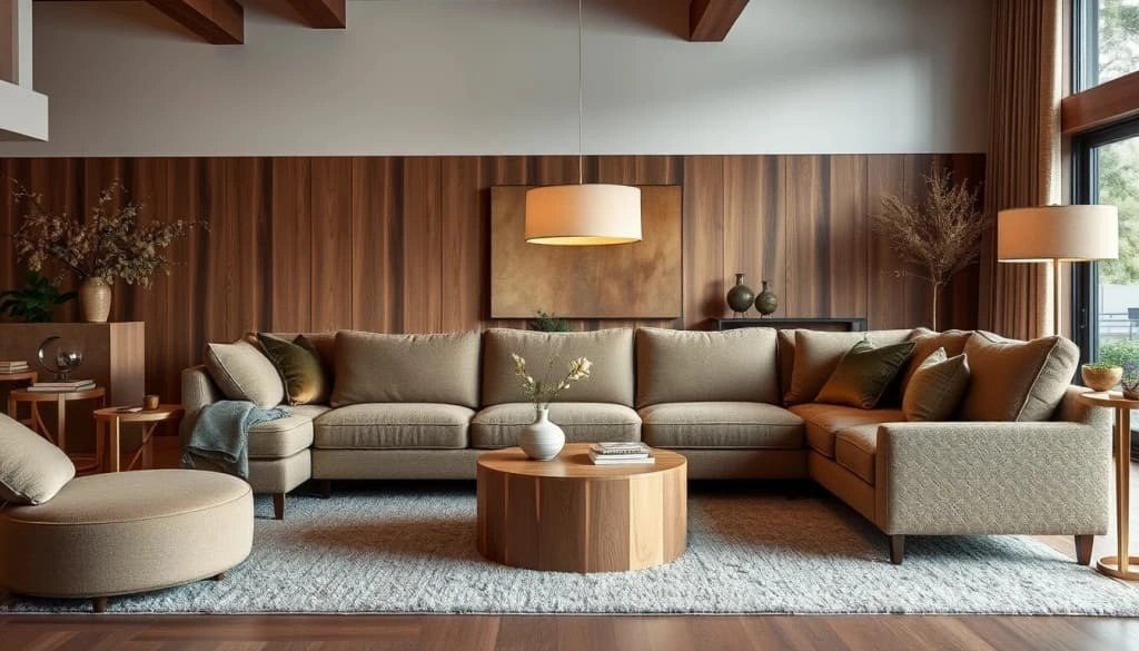 Oversized comfort sofa featuring luxurious textures and natural elements